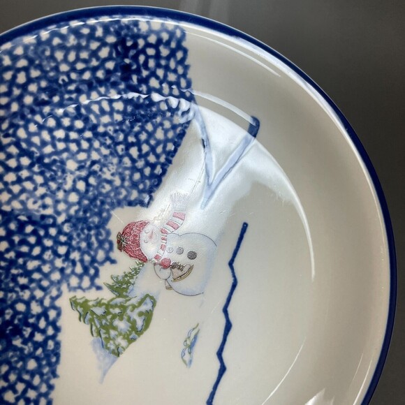 Thomson Pottery Salad Plates Snowman Blue White 7 5/8" Snow Lot of 3 - Picture 4 of 5
